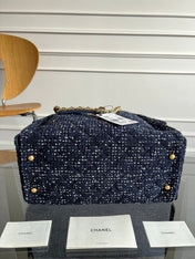 CHANEL 25S HOBO BAG 40 IN NAVY BLUE TWEED WITH GOLD HARDWARE