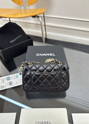 CHANEL 25S FLAP CHARM BAG 13 IN BLACK LAMBSKIN