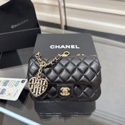 CHANEL 25S FLAP CHARM BAG 13 IN BLACK LAMBSKIN