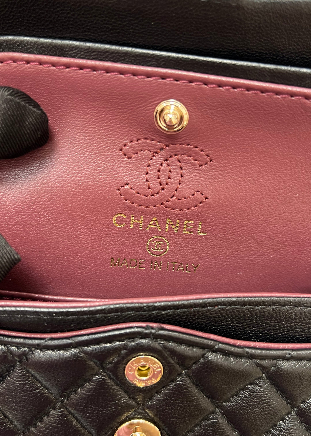 CHANEL 25S FLAP CHARM BAG 13 IN BLACK LAMBSKIN
