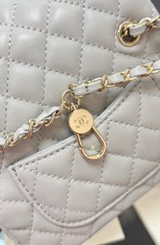 CHANEL 25S FLAP CHARM BAG 13 IN GREY LAMBSKIN