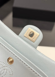 CHANEL 25S FLAP CHARM BAG 13 IN LIGHT BLUE LAMBSKIN