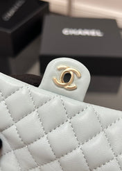 CHANEL 25S FLAP CHARM BAG 13 IN LIGHT BLUE LAMBSKIN