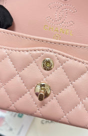 CHANEL 25S FLAP CHARM BAG 13 IN PEACH PINK LAMBSKIN