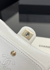 CHANEL 25S FLAP CHARM BAG 13 IN WHITE LAMBSKIN