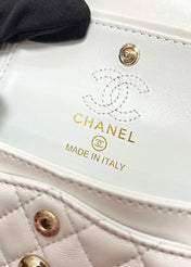CHANEL 25S FLAP CHARM BAG 13 IN WHITE LAMBSKIN