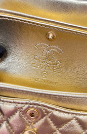 CHANEL 25S FLAP CHARM BAG 13 IN GOLD METALLIC LAMBSKIN