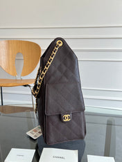 CHANEL 25S HOBO BAG 40 IN DARK EARTH BROWN CAVIAR WITH GOLD HARDWARE