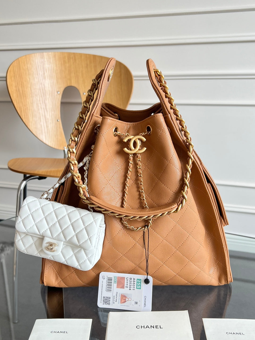 CHANEL 25S HOBO BAG 40 IN CARAMEL BROWN CAVIAR WITH GOLD HARDWARE