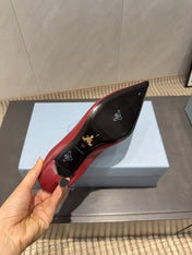 PRADA 26S POINTED TOE PUMPS 55MM IN DEEP WINE RED SHEEPSKIN WITH LOGO