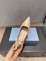 PRADA 26S POINTED TOE PUMPS 55MM IN NUDE SHEEPSKIN