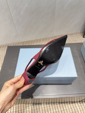 PRADA 26S POINTED TOE SLINGBACK HIGH HEELS 55MM IN DARK RED SUEDE