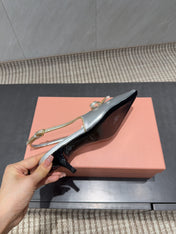 MIUMIU 26S SLINGBACK 55MM IN SILVER CALFSKIN WITH BOW