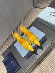 PRADA 26S POINTED TOE SLINGBACK HIGH HEELS 85MM IN BRIGHT YELLOW CALFSKIN WITH BOW