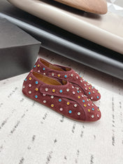 ALAIA 26S EMBELLISHED FLATS IN BROWN SUEDE