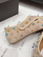 ALAIA 26S EMBELLISHED FLATS IN BEIGE SUEDE