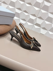 PRADA 26S POINTED TOE SLINGBACK HIGH HEELS 55MM IN BLACK CALFSKIN WITH BOW