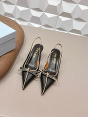 PRADA 26S POINTED TOE SLINGBACK HIGH HEELS 55MM IN BLACK CALFSKIN WITH BOW