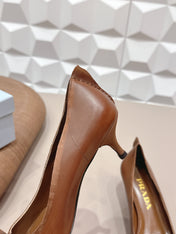 PRADA 26S POINTED TOE HIGH HEELS 55MM IN BROWN CALFSKIN