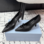 PRADA 26S POINTED-TOE HIGH HEELS 75MM IN BLACK CALFSKIN