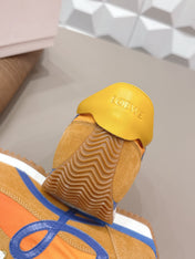 LOEWE 26S FLOW RUNNER SNEAKER IN CARAMEL BROWN SUEDE AND GOLDEN YELLOW CALFSKIN