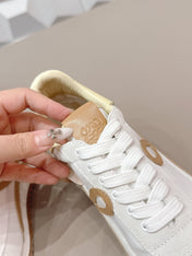 LOEWE 26S FLOW RUNNER SNEAKER IN WHITE SUEDE AND LIGHT YELLOW CALFSKIN