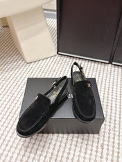 CHANEL 26S SLINGBACK LOAFERS IN BLACK SUEDE