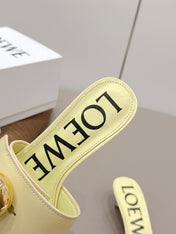 LOEWE 26S SQUARE TOE SANDALS 45MM IN LIGHT YELLOW CALFSKIN GOLD HARDWARE