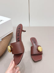 LOEWE 26S SQUARE TOE SANDALS 45MM IN DARK BROWN CALFSKIN GOLD HARDWARE