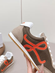 LOEWE 26S BALLET RUNNER 2.0 IN LIGHT BROWN SUEDE AND DARK BROWN MESH