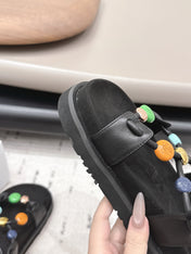 LOEWE 26S ROUND TOE WEDGE SANDALS 30MM IN BLACK CALFSKIN AND SUEDE