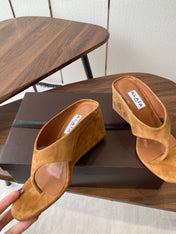 ALAIA WEDGE THONG SANDALS 25S IN BURNT ORANGE SUEDE