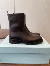 PRADA 25S COWBOY BOOTS IN DARK BROWN CALFSKIN