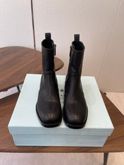 PRADA 25S COWBOY BOOTS IN DARK BLACK-BROWN CALFSKIN