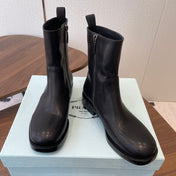 PRADA 25S COWBOY BOOTS IN DARK BLACK-BROWN CALFSKIN