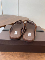 ALAIA 26S FLAT MULES IN DARK BROWN SUEDE AND MESH RHINESTONE-EMBELLISHED