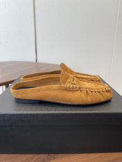 YSL 26S LOAFER MULES IN CAMEL BROWN SUEDE