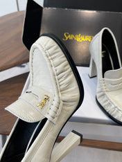 YSL 26S HEELED LOAFERS 100 MM IN WHITE CALFSKIN