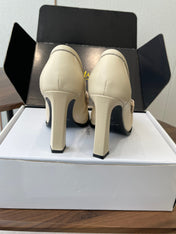 YSL 26S HEELED LOAFERS 100 MM IN SOFT OFF-WHITE CALFSKIN