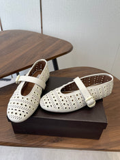ALAIA 26S MARY JANE FLATS IN WHITE LAMBSKIN