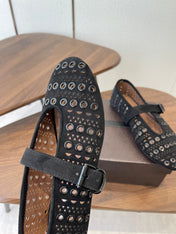ALAIA 26S MARY JANE FLATS IN BLACK SUEDE