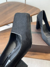 ALAIA 26S SQUARE-TOE HIGH HEELS 95 MM IN BLACK PONY HAIR