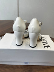 LOEWE 26S ONDA 90MM T-STRAP HIGH-HEEL SHOES IN WHITE GLOSSY CALFSKIN