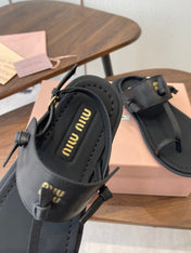 MIUMIU 26S FLIP FLOPS IN BLACK CALFSKIN