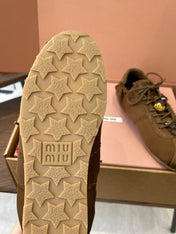 MIUMIU 26S SNEAKERS IN DARK BROWN PLUME SATIN
