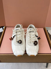 MIUMIU 26S SNEAKERS IN IVORY WHITE PLUME SATIN