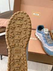 MIUMIU 26S SNEAKERS IN LIGHT GRAY AND BLUE FABRIC AND SUEDE