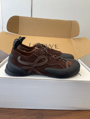 LOEWE 26S FLOW RUNNER SNEAKER 20MM IN DARK BROWN SUEDE