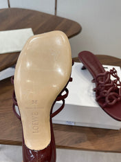 LOEWE 26S HIGH HEEL SANDALS IN WINE RED CALFSKIN