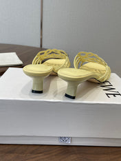 LOEWE 26S HIGH HEEL SANDALS IN BUTTER YELLOW CALFSKIN